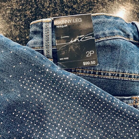 INC International Concepts Silver Studded Sparkle Cropped Denim Skinny Jeans 2P - Picture 7 of 7